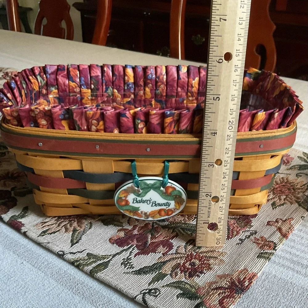 LONGABERGER Baker's Bounty Woven Wood Basket Fall Leaf Liner, Charm, & Protector
